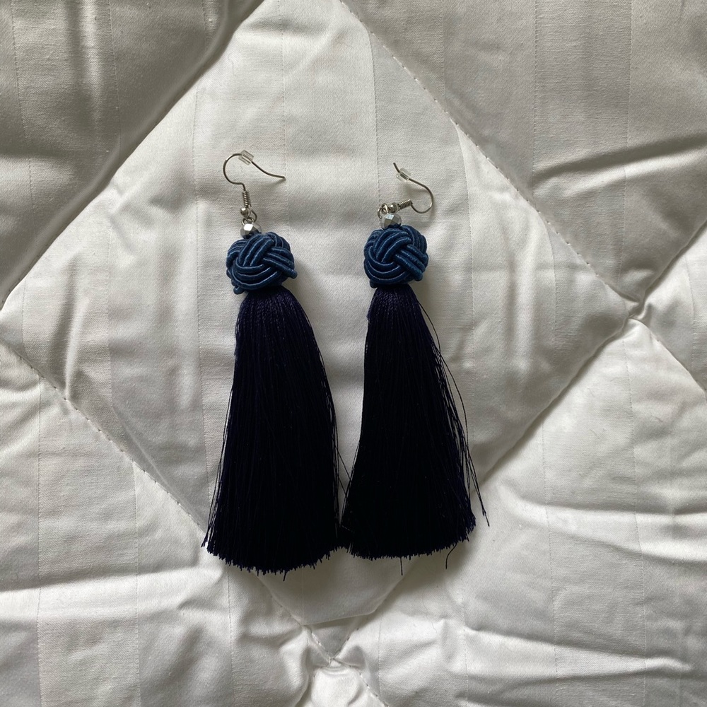 Navy blue tassel earrings